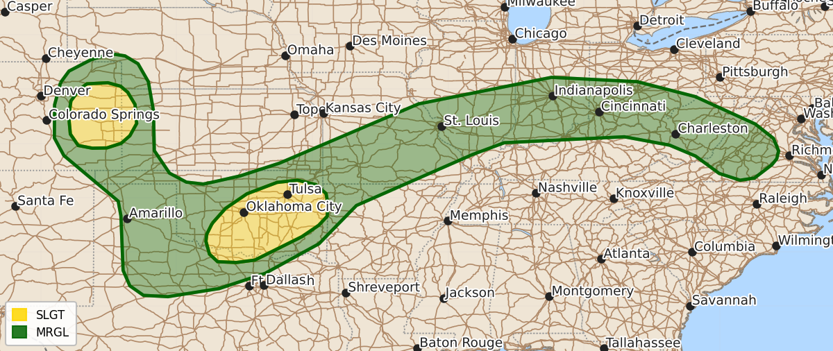 Risk area map for Day 1 Convective Outlook