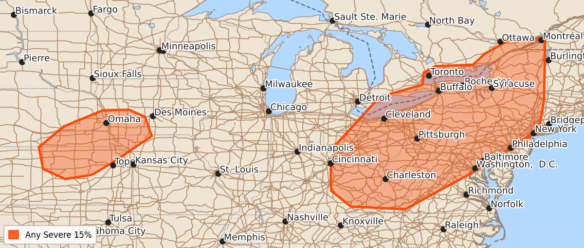 Risk area map for Day 4-8 Convective Outlook