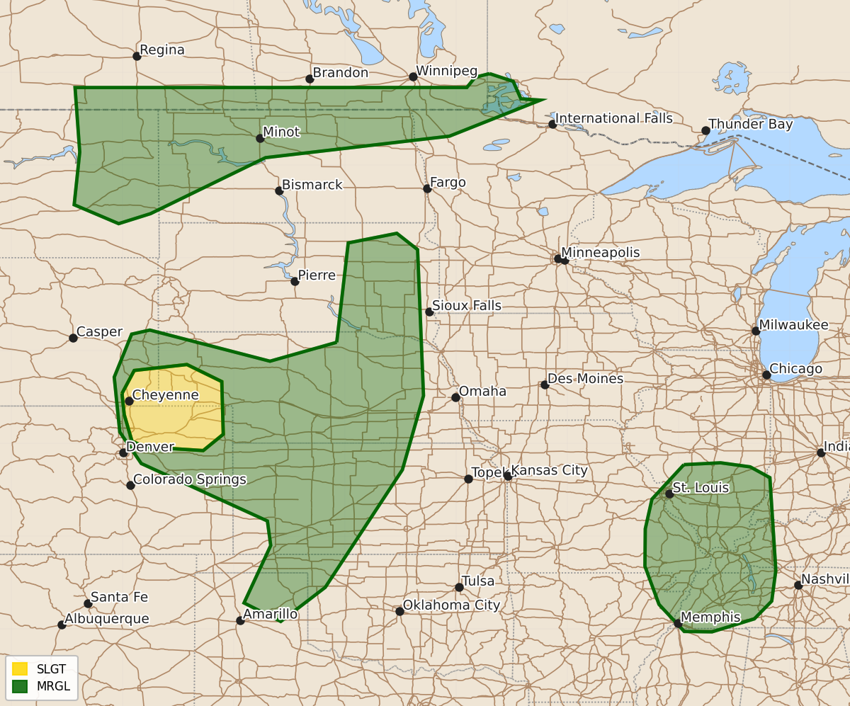 Risk area map for Day 2 Areal Outline