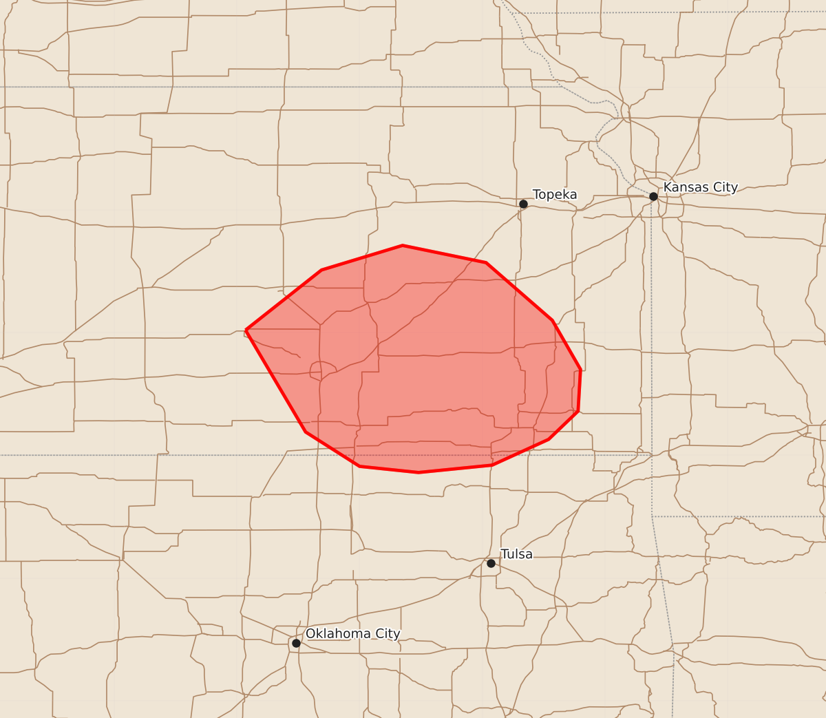 Risk area map for Mesoscale Discussion 1207