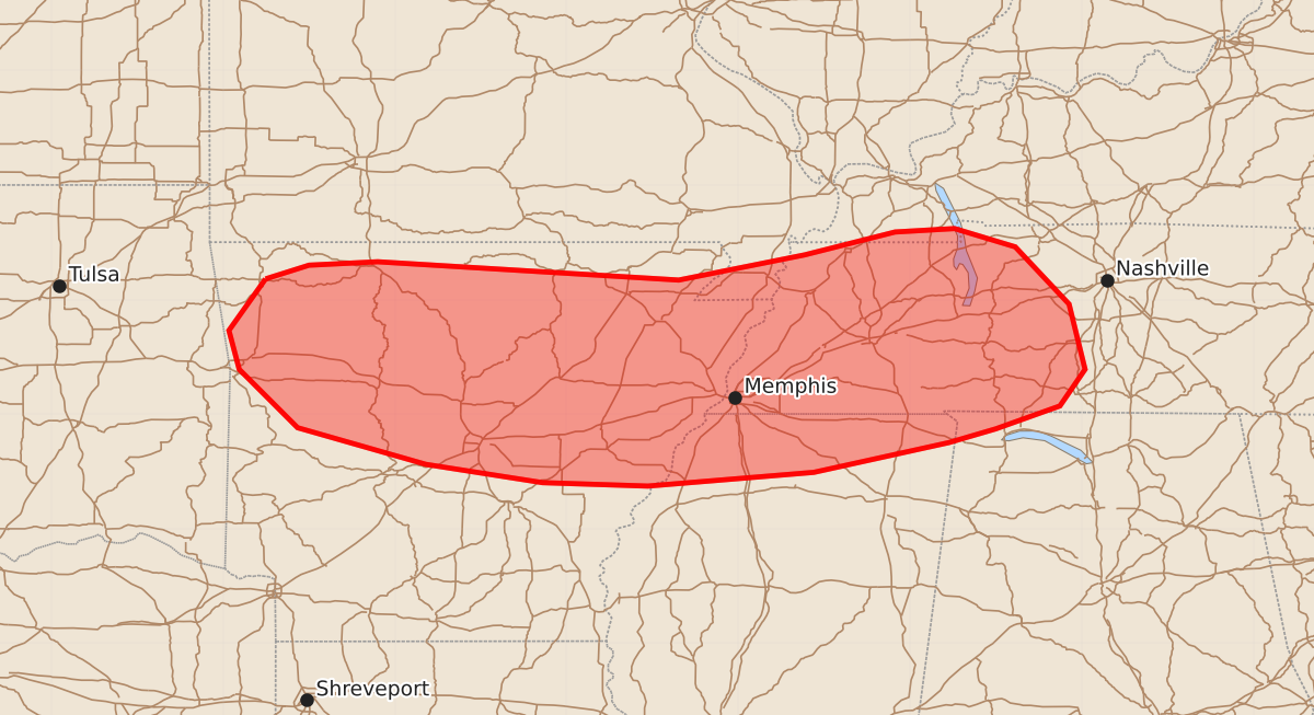 Risk area map for Mesoscale Discussion 1586