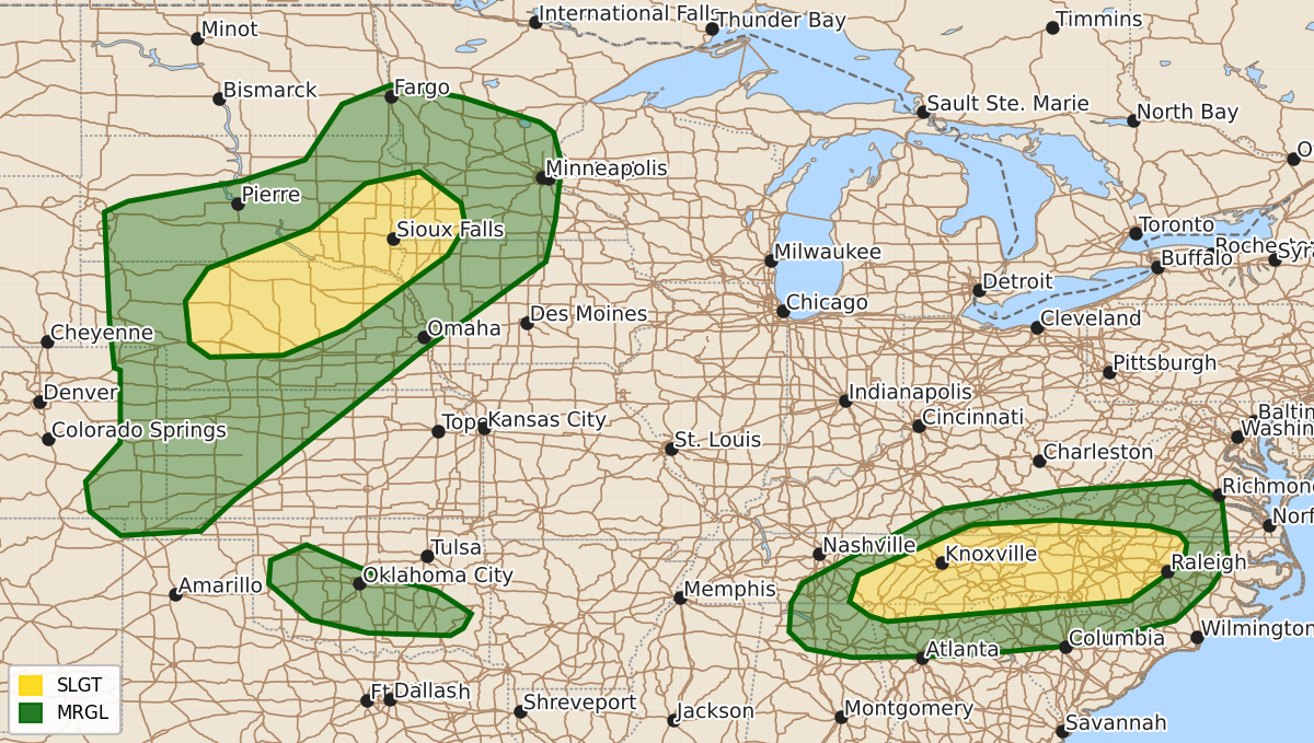 Risk area map for Day 2 Convective Outlook