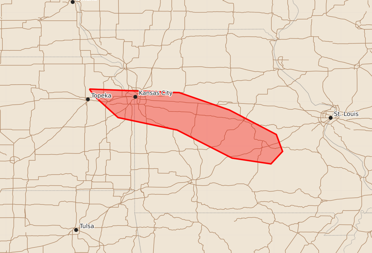 Risk area map for Mesoscale Discussion 2037