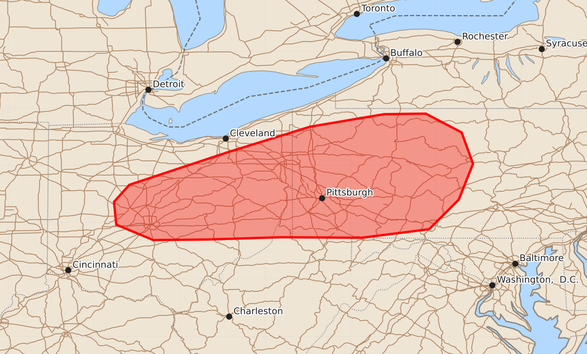 Risk area map for Mesoscale Discussion 1492