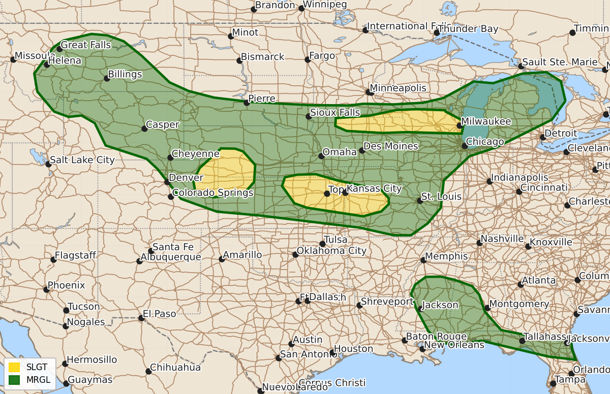 Risk area map for Day 1 Convective Outlook