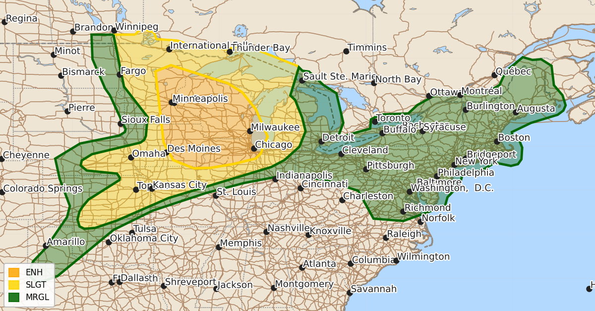 Risk area map for Day 2 Areal Outline