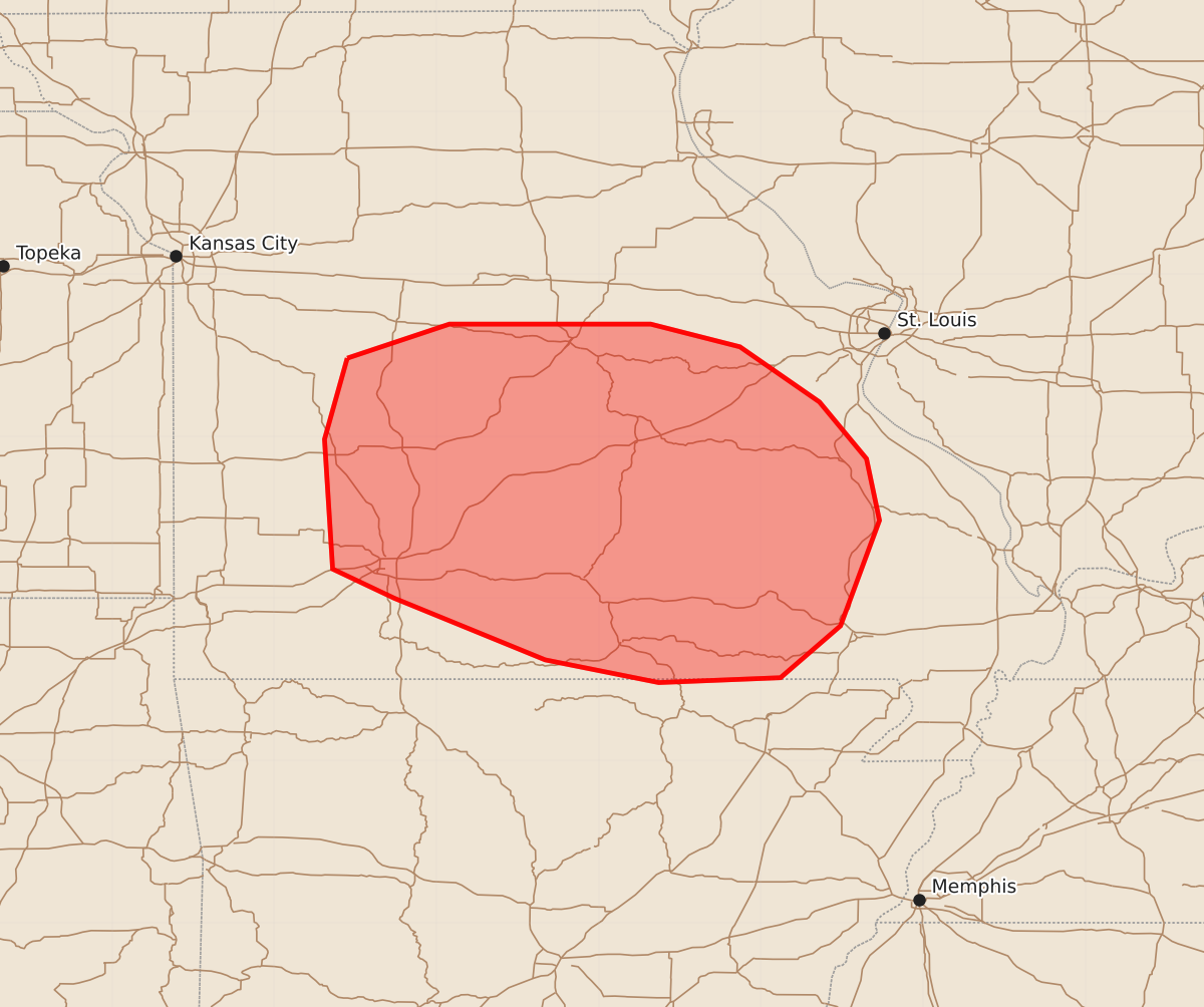 Risk area map for Mesoscale Discussion 1568