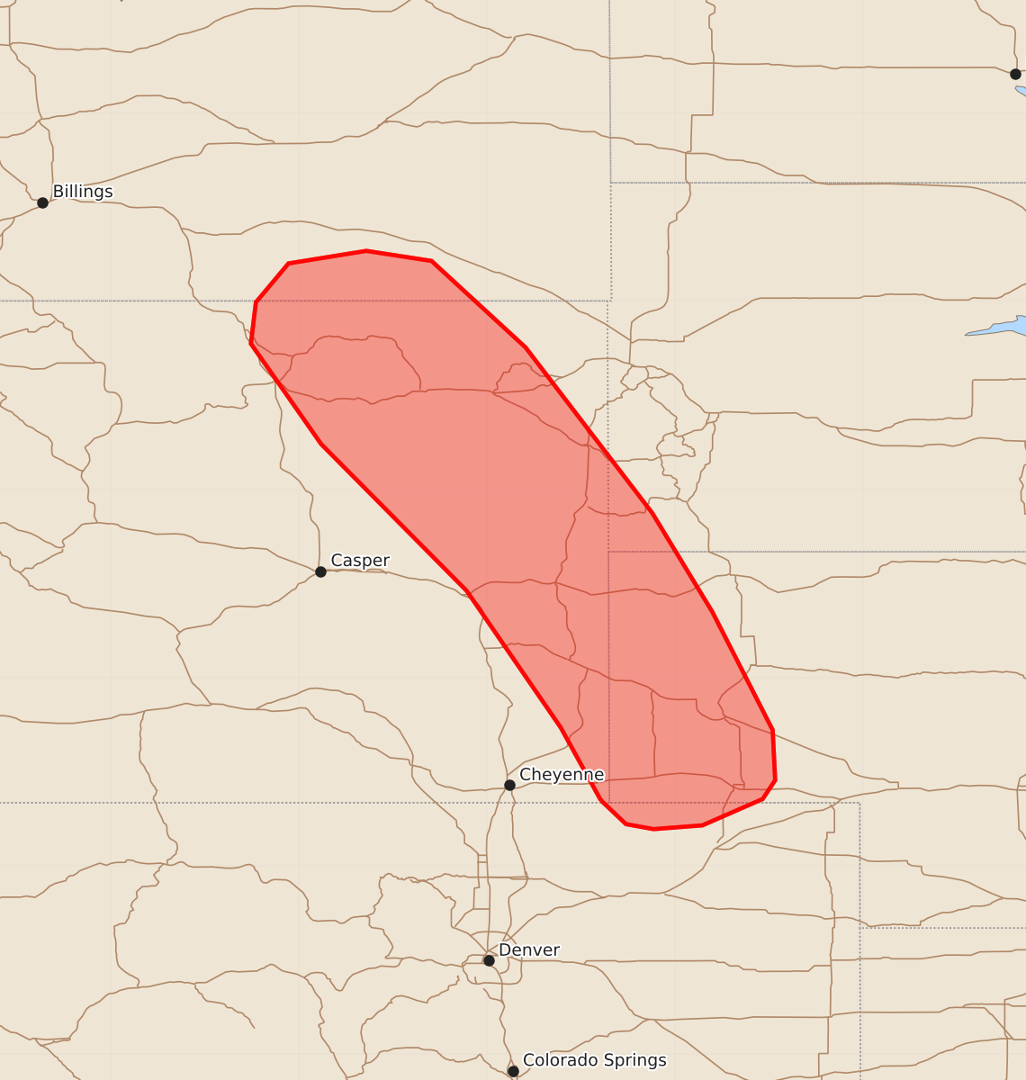 Risk area map for Mesoscale Discussion 1257