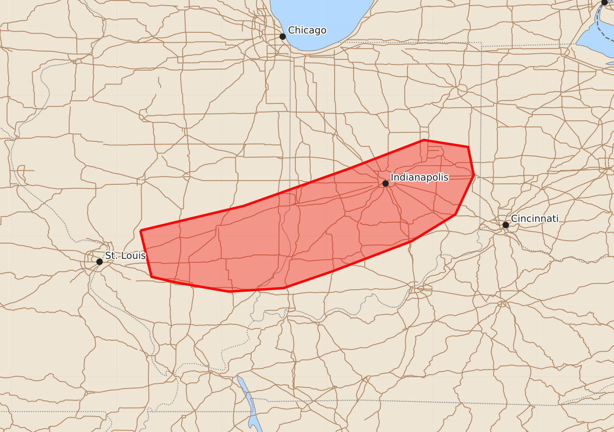 Risk area map for Mesoscale Discussion 1104