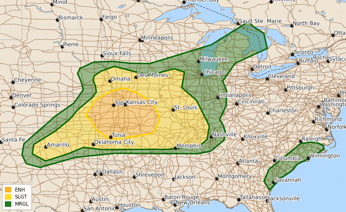 Risk area map for Day 1 Convective Outlook