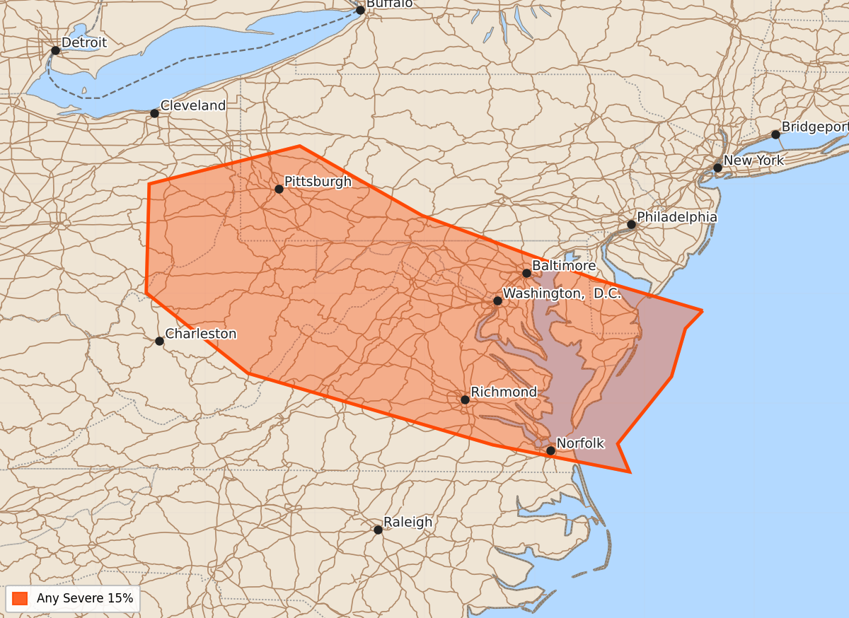 Risk area map for Day 4-8 Convective Outlook