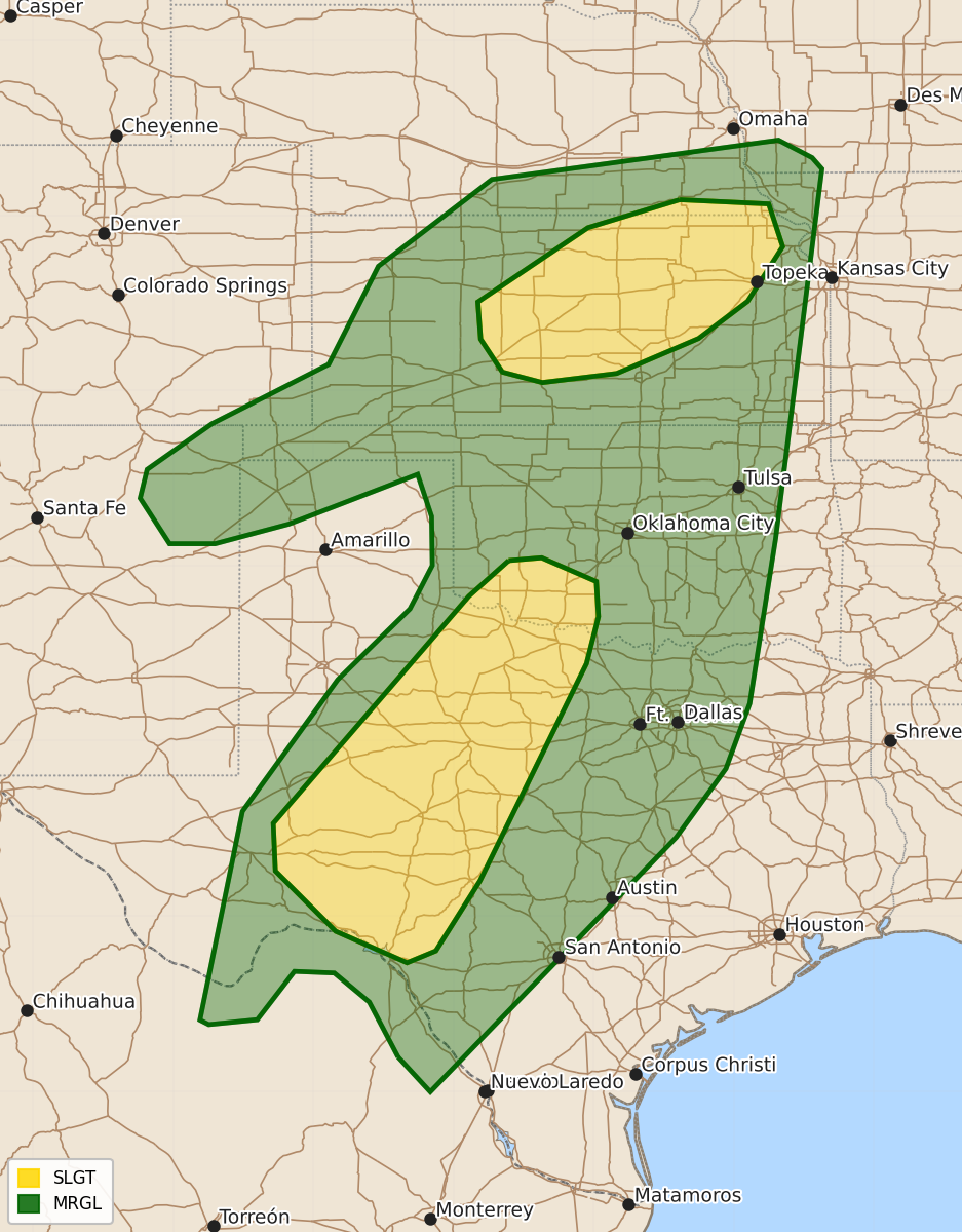 Risk area map for Day 1 Convective Outlook