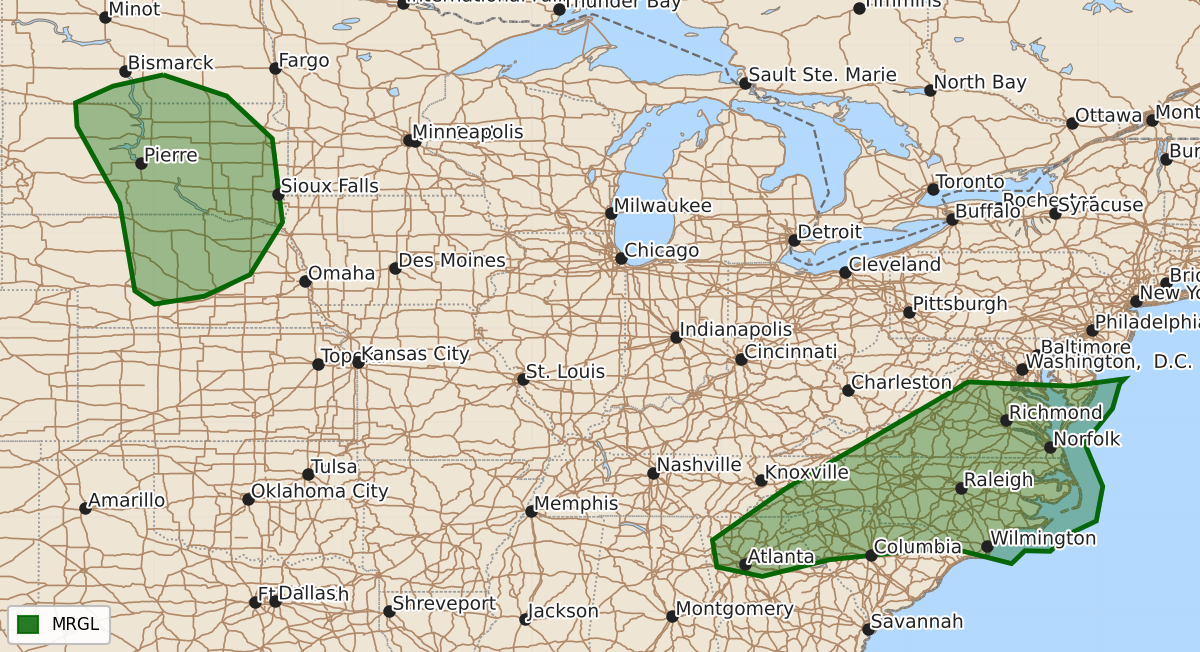 Risk area map for Day 2 Areal Outline
