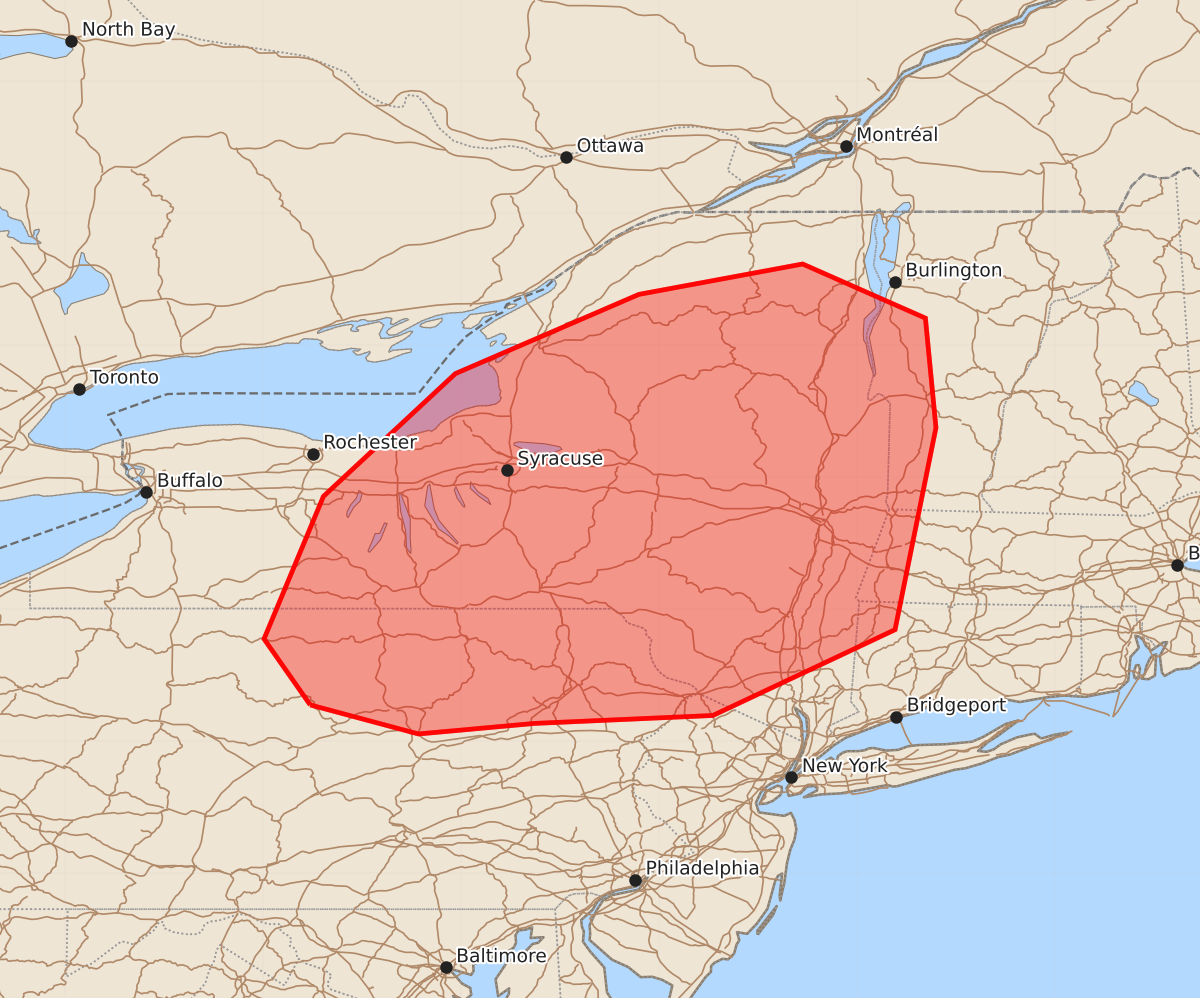 Risk area map for Mesoscale Discussion 2096