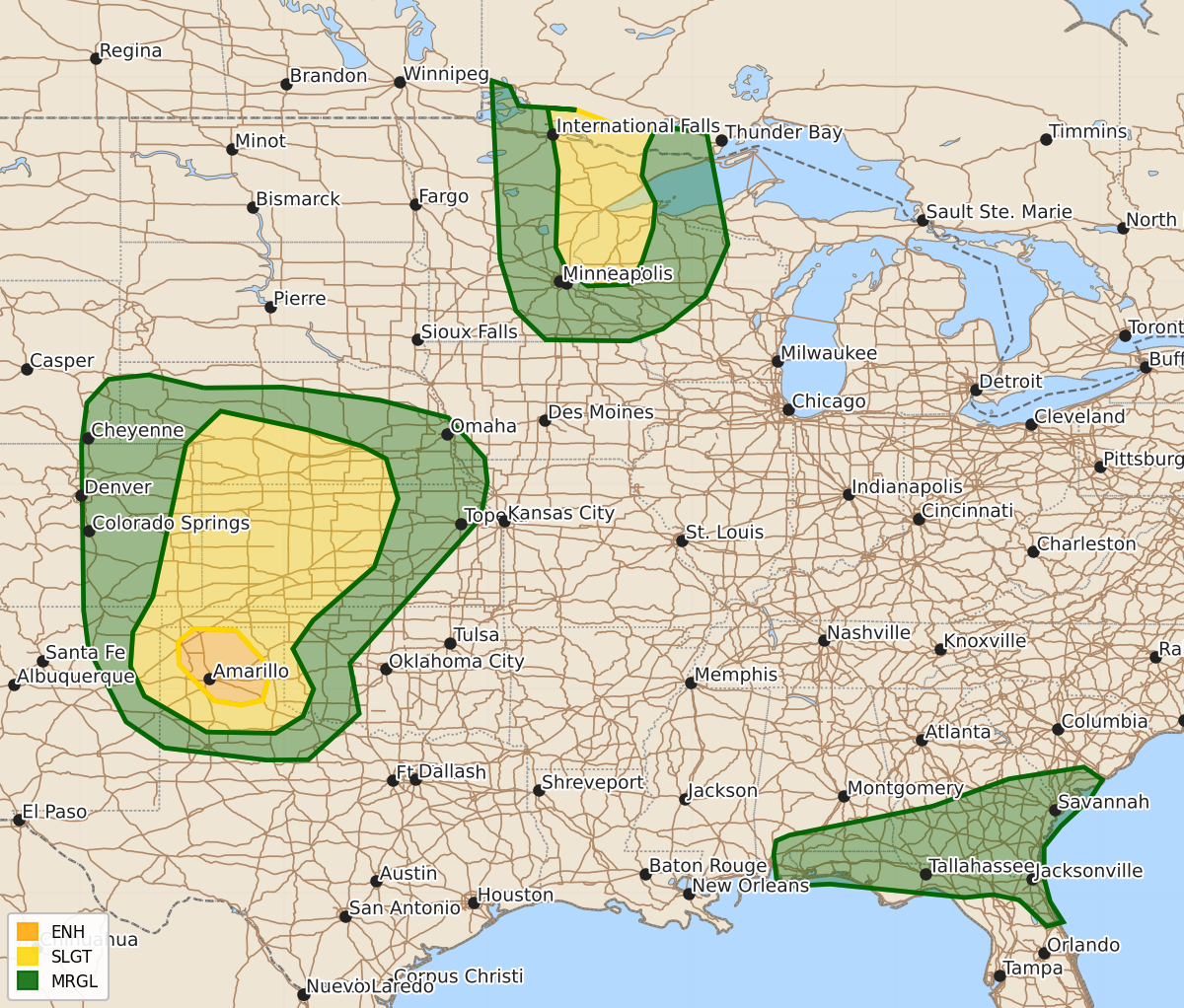 Risk area map for Day 1 Areal Outline