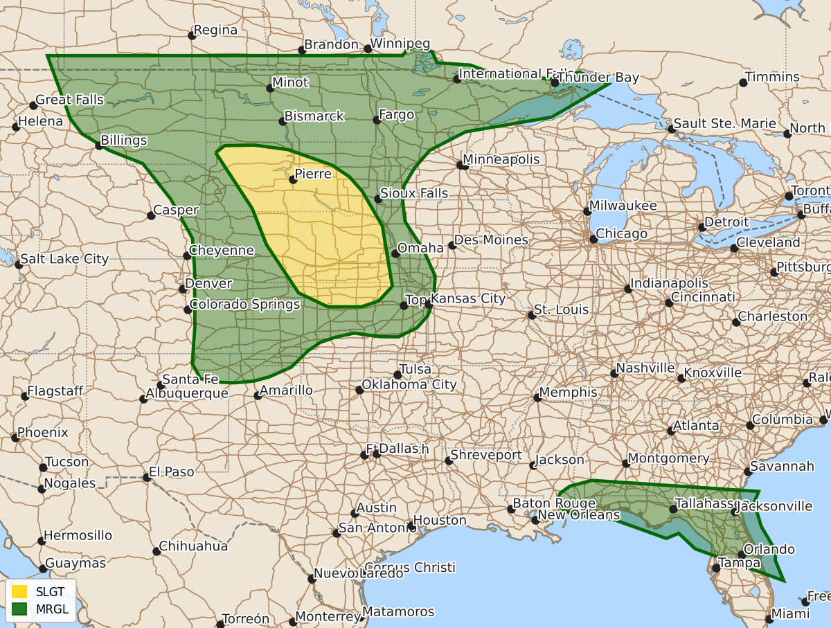 Risk area map for Day 1 Convective Outlook