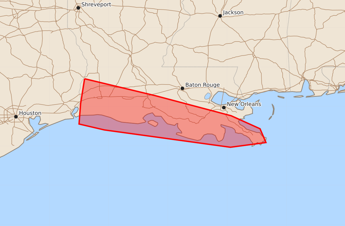 Risk area map for Mesoscale Discussion 2077