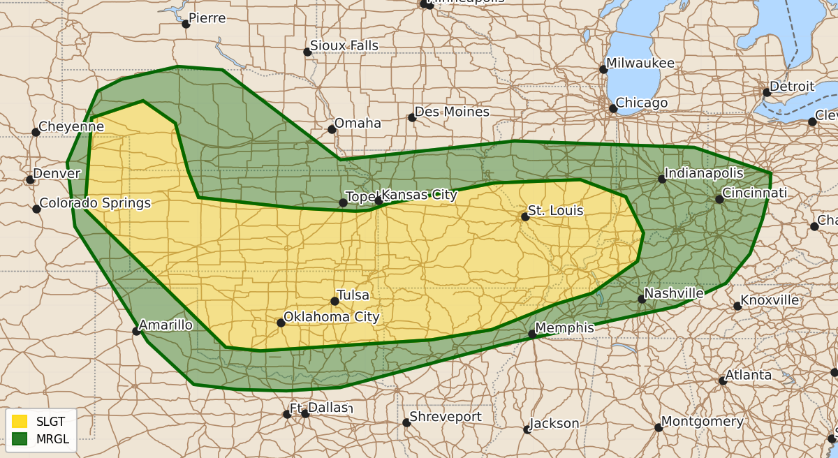 Risk area map for Day 2 Areal Outline
