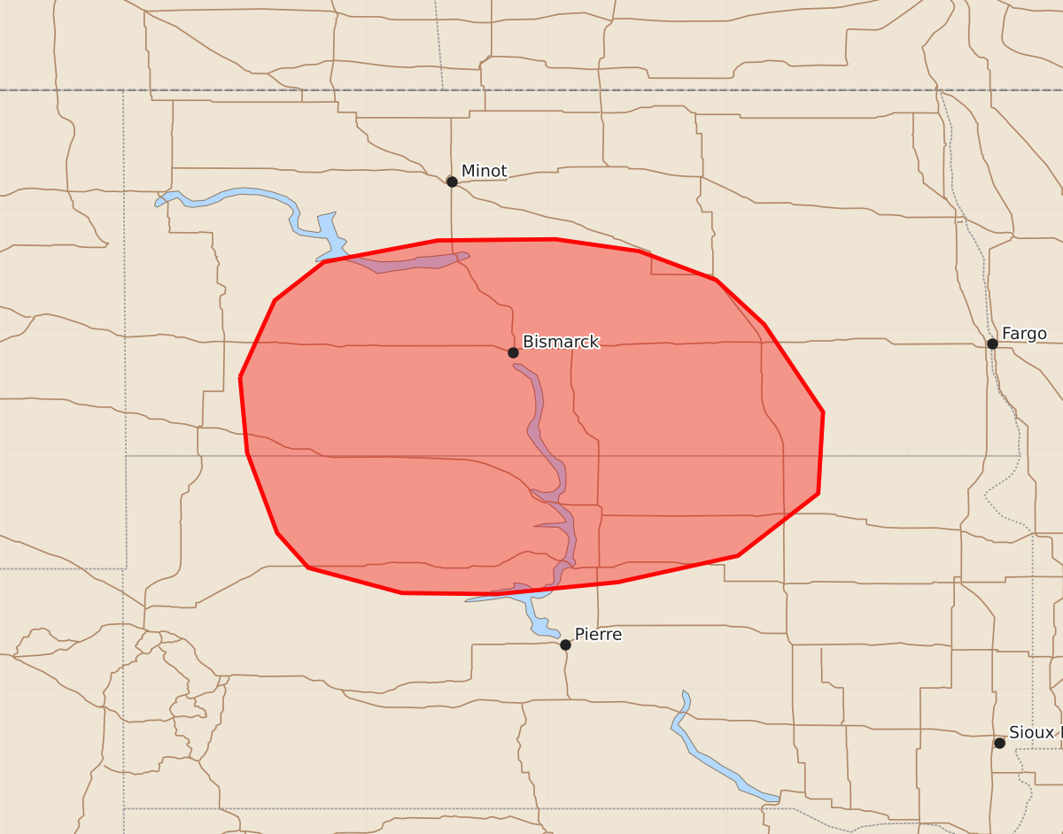 Risk area map for Mesoscale Discussion 1663