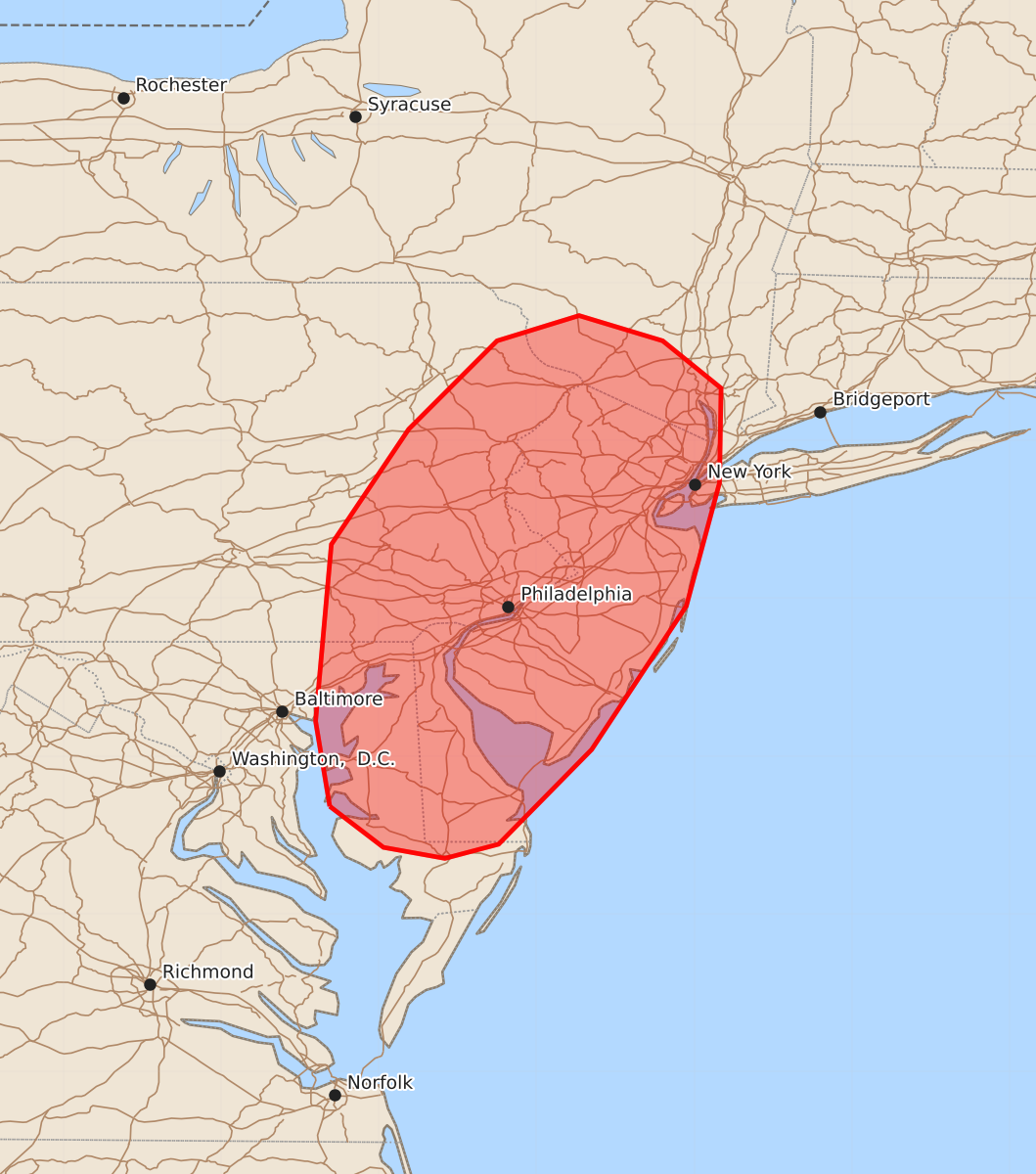 Risk area map for Mesoscale Discussion 1096