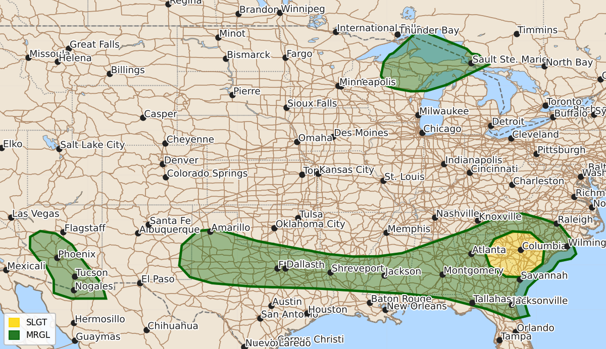 Risk area map for Day 2 Convective Outlook