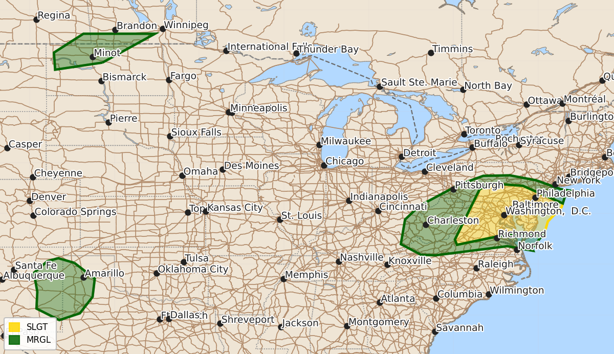 Risk area map for Day 2 Convective Outlook
