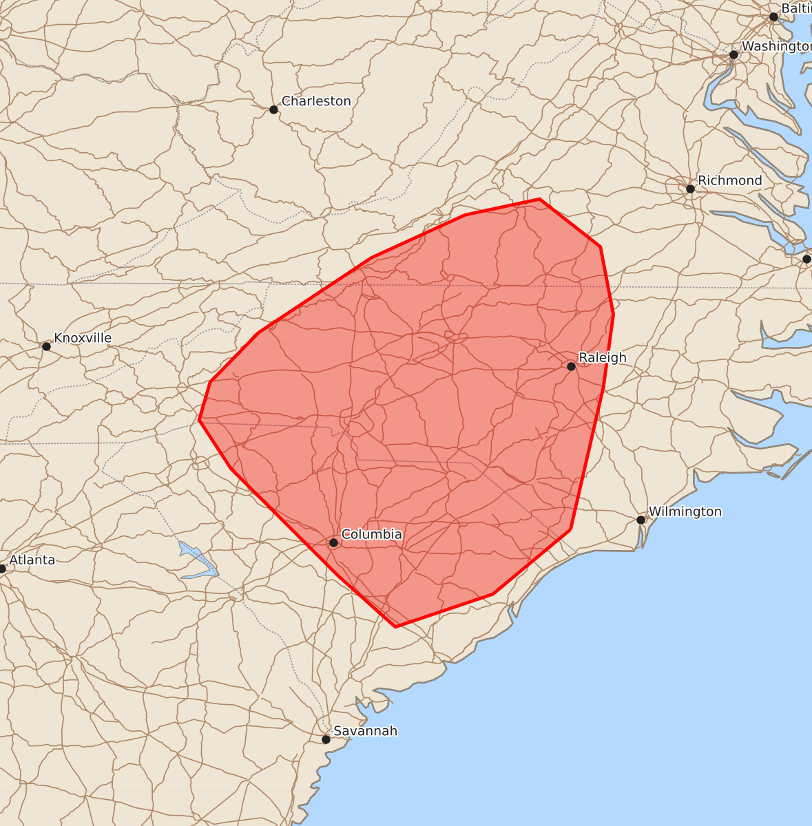 Risk area map for Mesoscale Discussion 1532