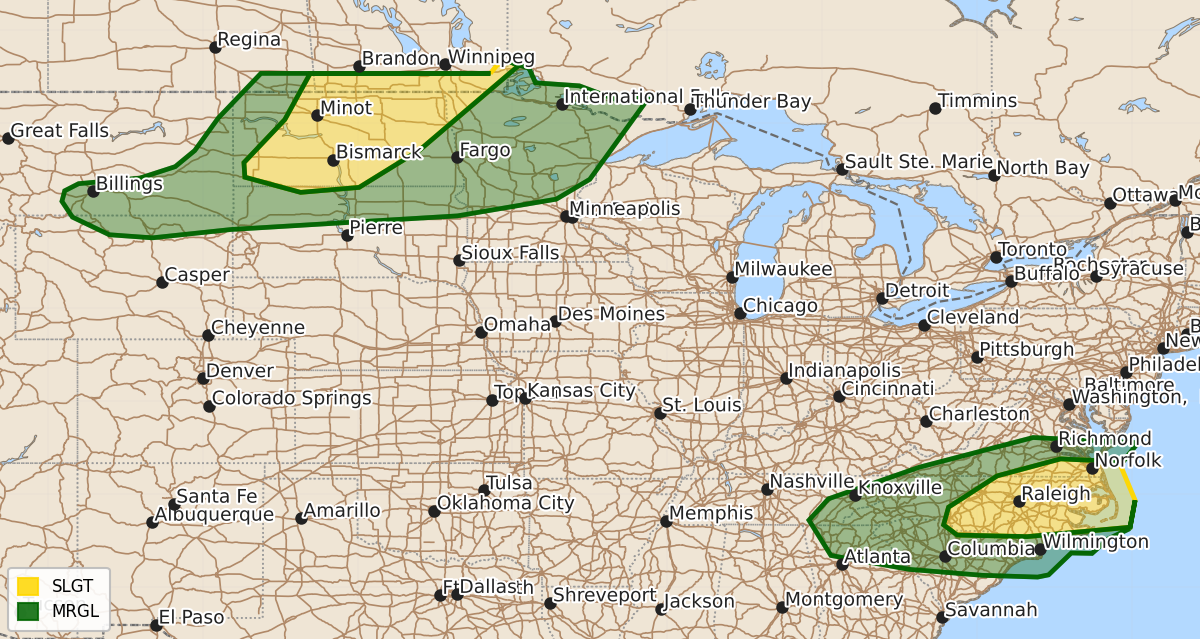 Risk area map for Day 2 Areal Outline
