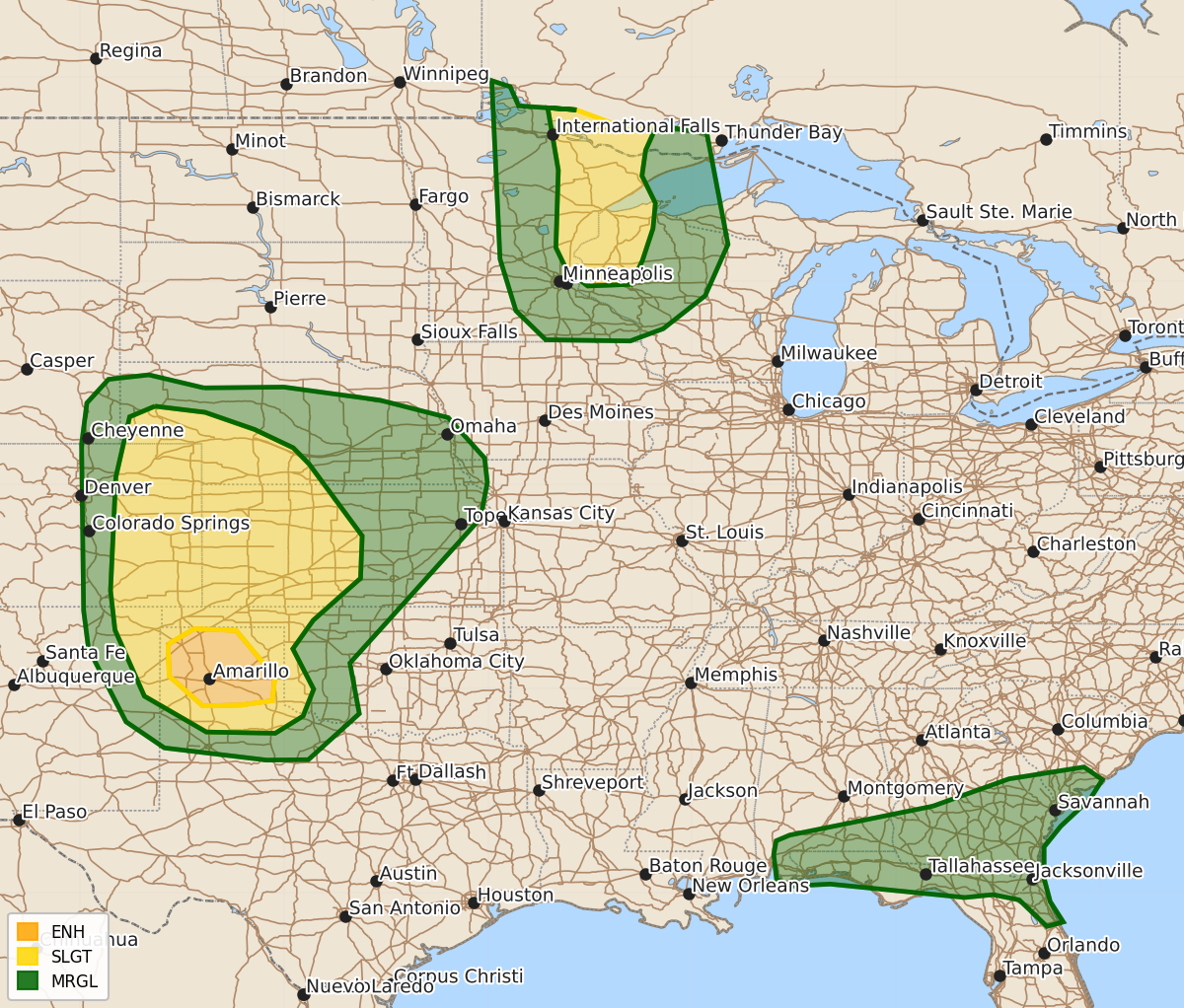 Risk area map for Day 1 Areal Outline