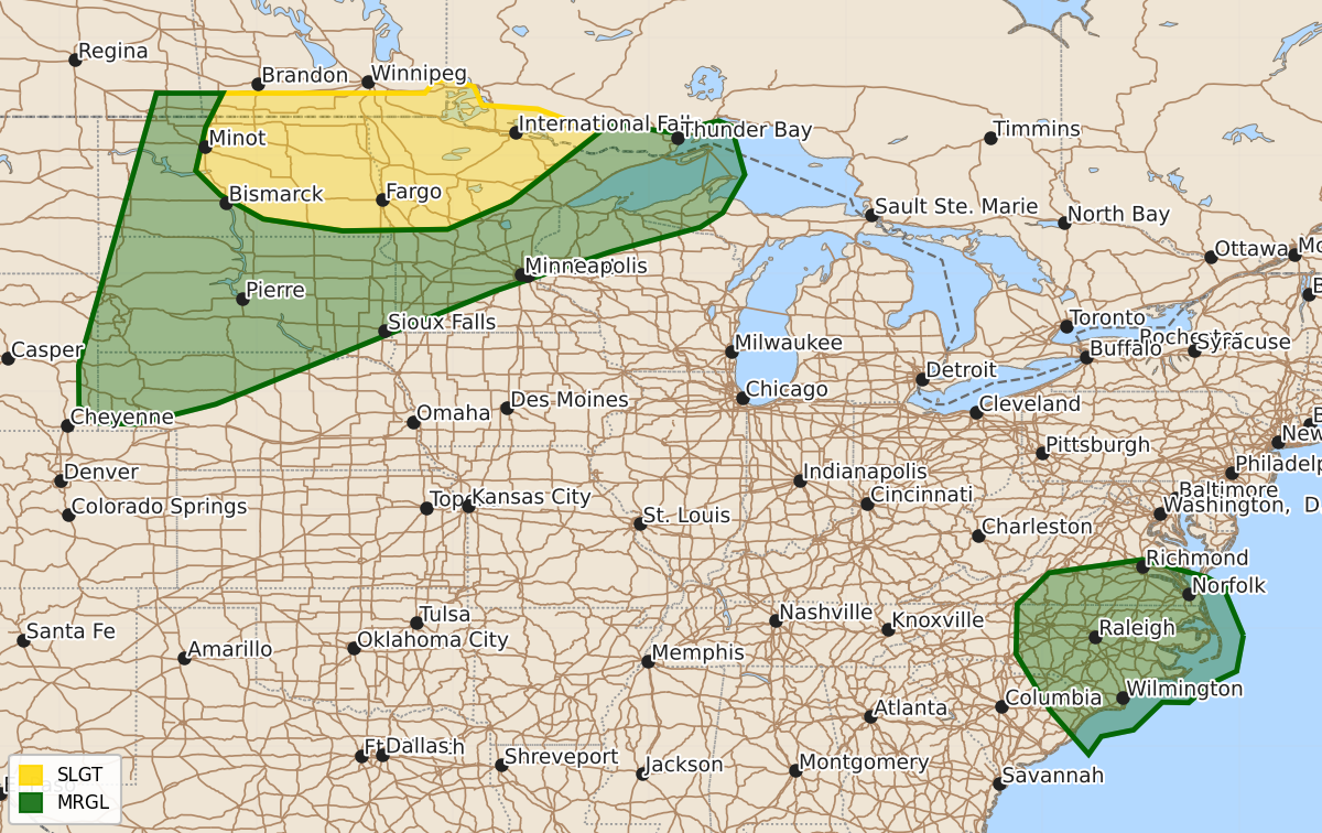 Risk area map for Day 2 Areal Outline