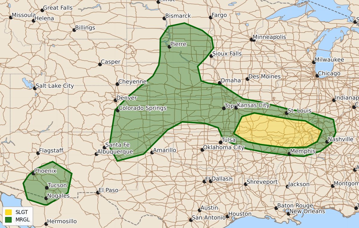 Risk area map for Day 2 Areal Outline