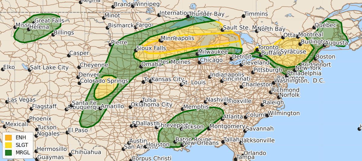 Risk area map for Day 1 Convective Outlook