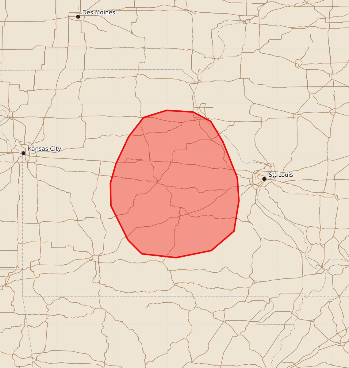 Risk area map for Mesoscale Discussion 1813