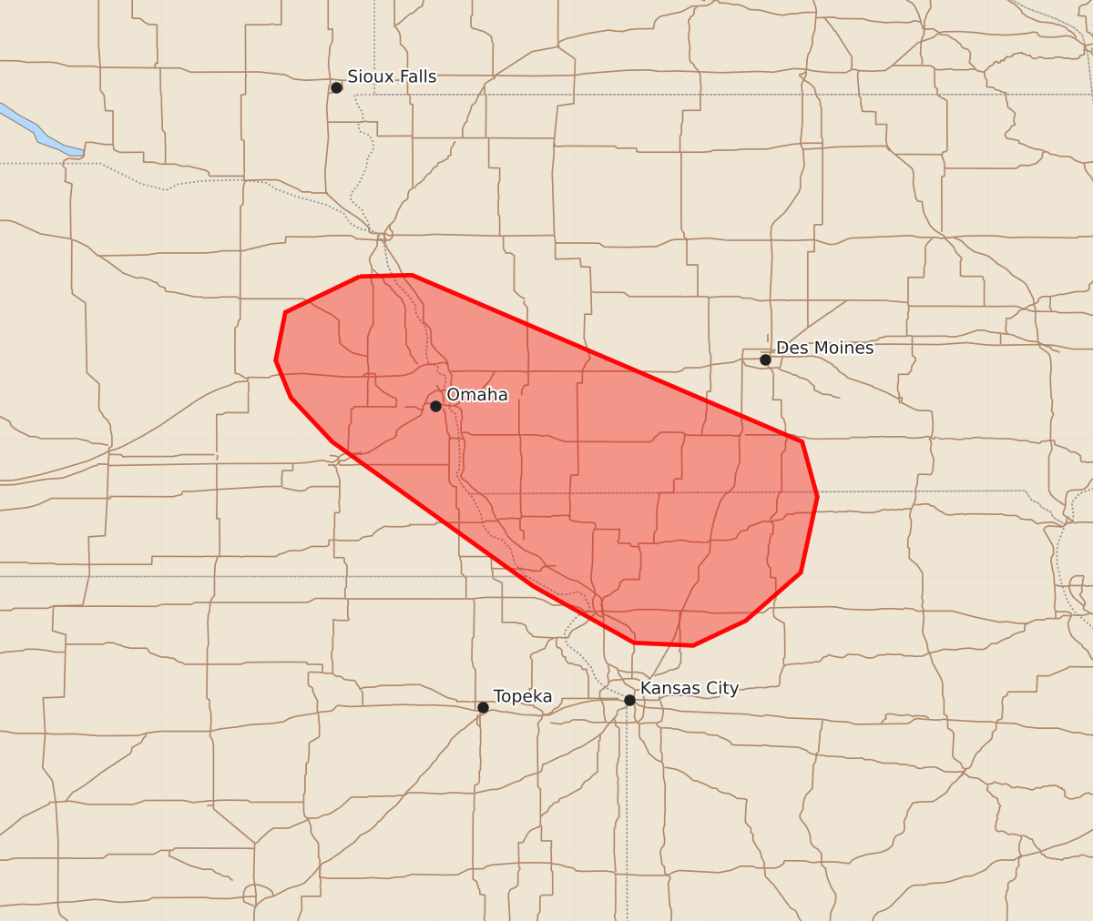 Risk area map for Mesoscale Discussion 1874