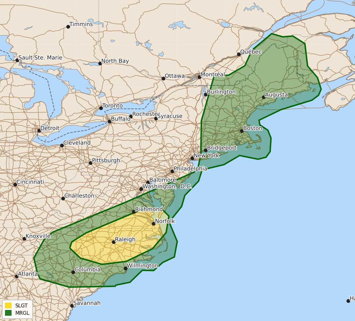 Risk area map for Day 3 Areal Outline