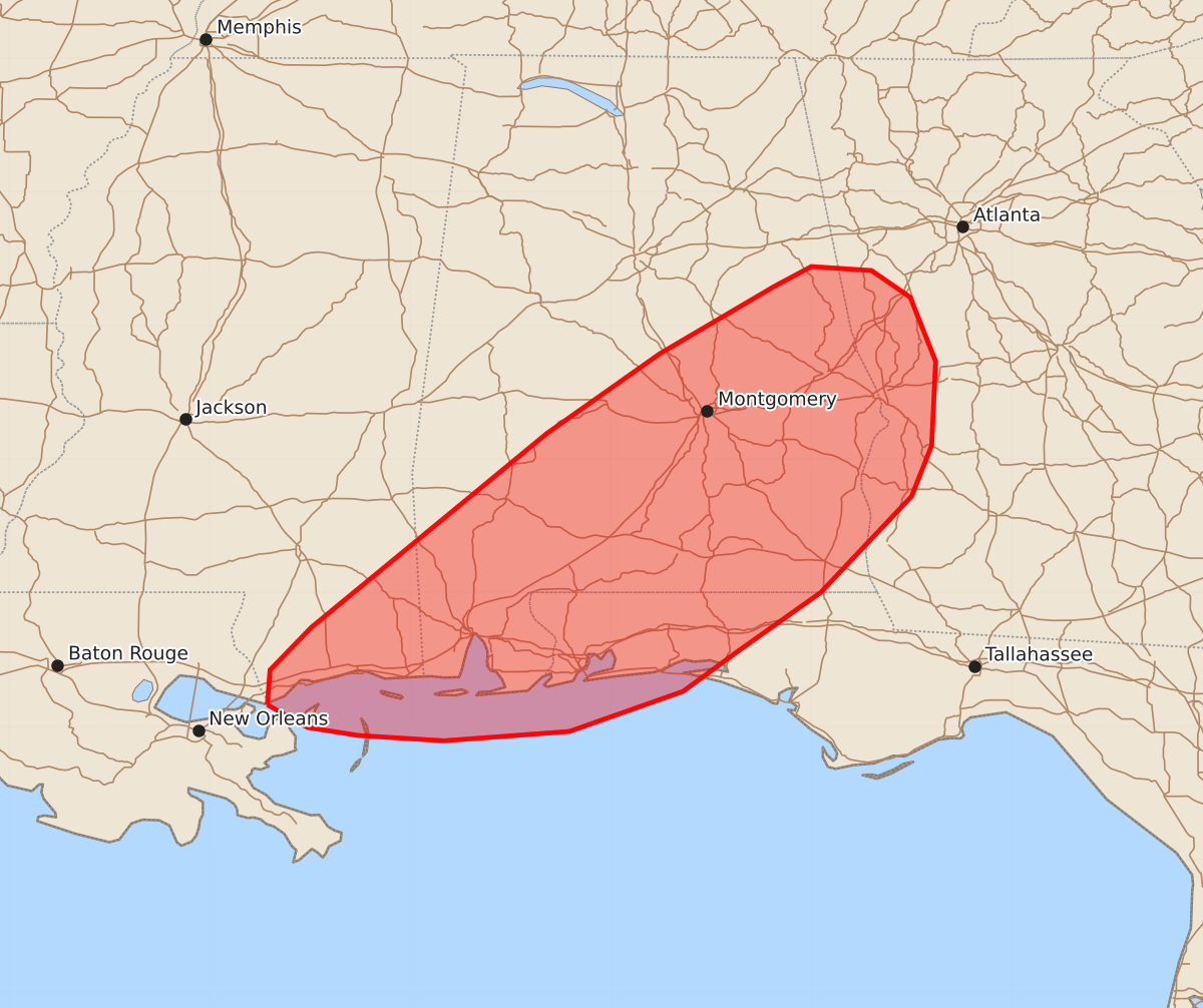 Risk area map for Mesoscale Discussion 1185