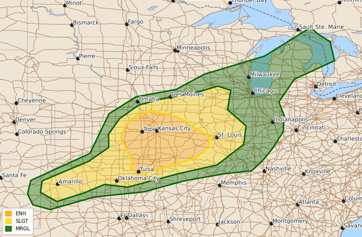 Risk area map for Day 2 Areal Outline