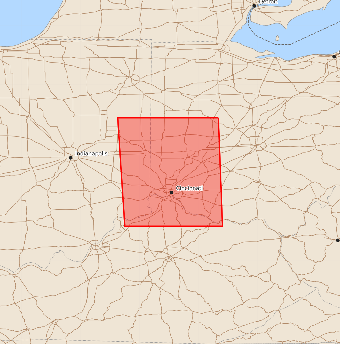 Risk area map for Watch 522 Outline