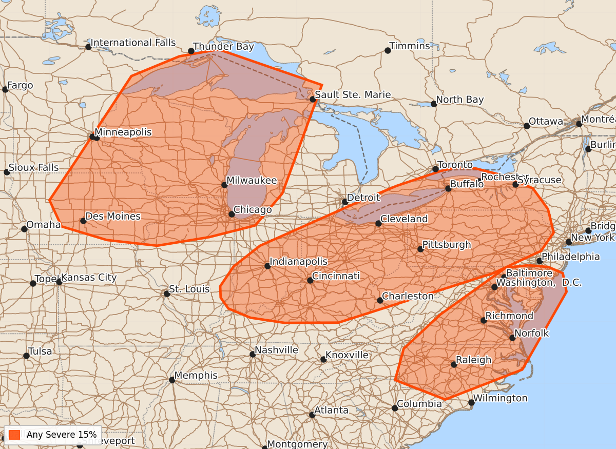 Risk area map for Day 4-8 Convective Outlook