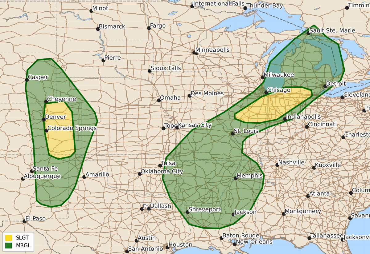 Risk area map for Day 2 Convective Outlook