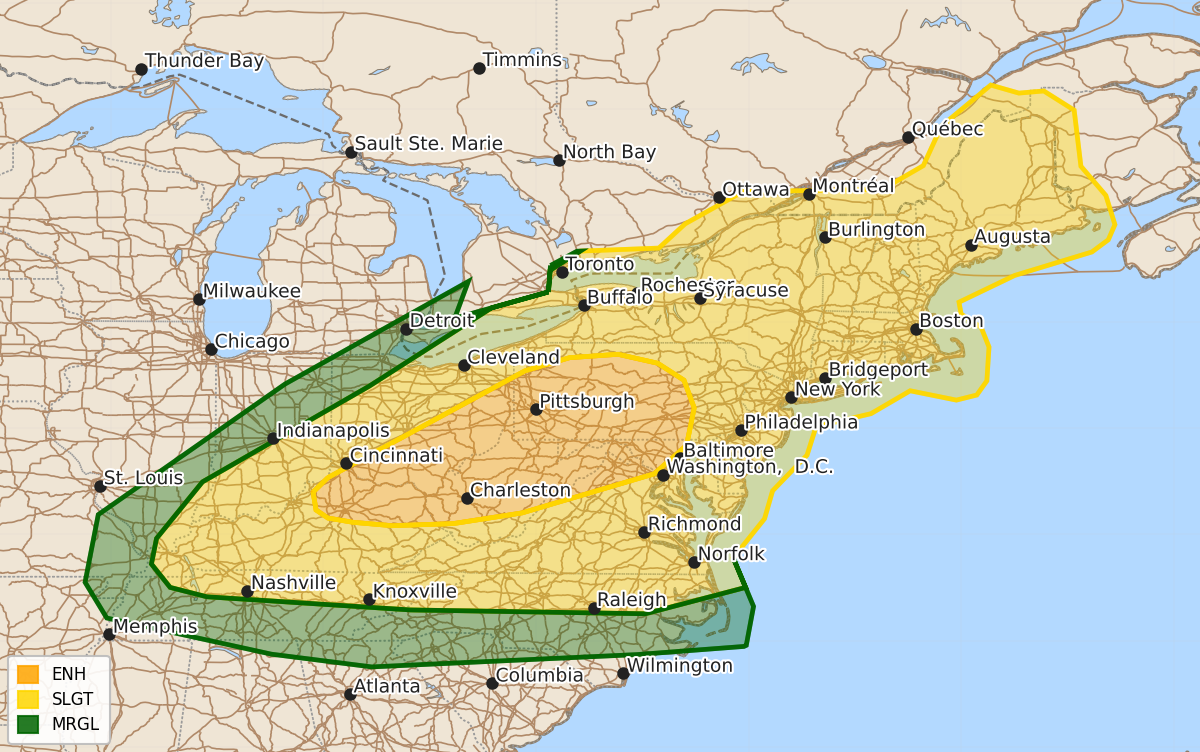 Risk area map for Day 2 Areal Outline
