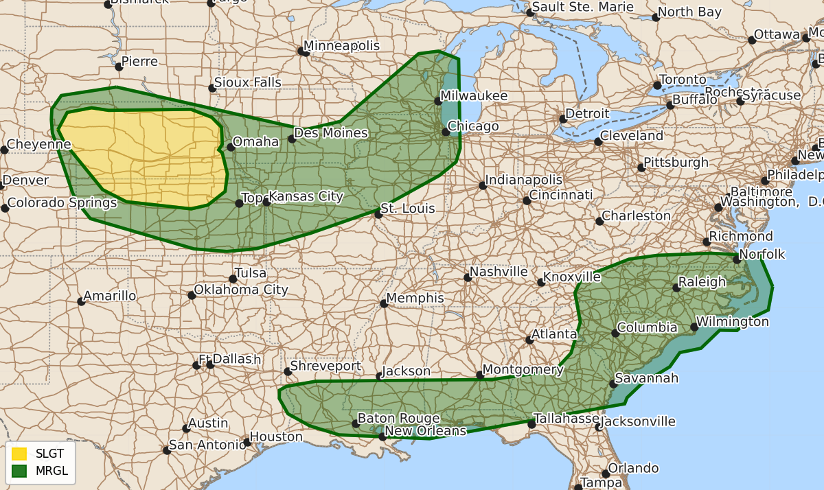 Risk area map for Day 2 Areal Outline