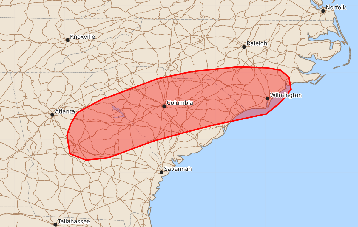 Risk area map for Mesoscale Discussion 1607