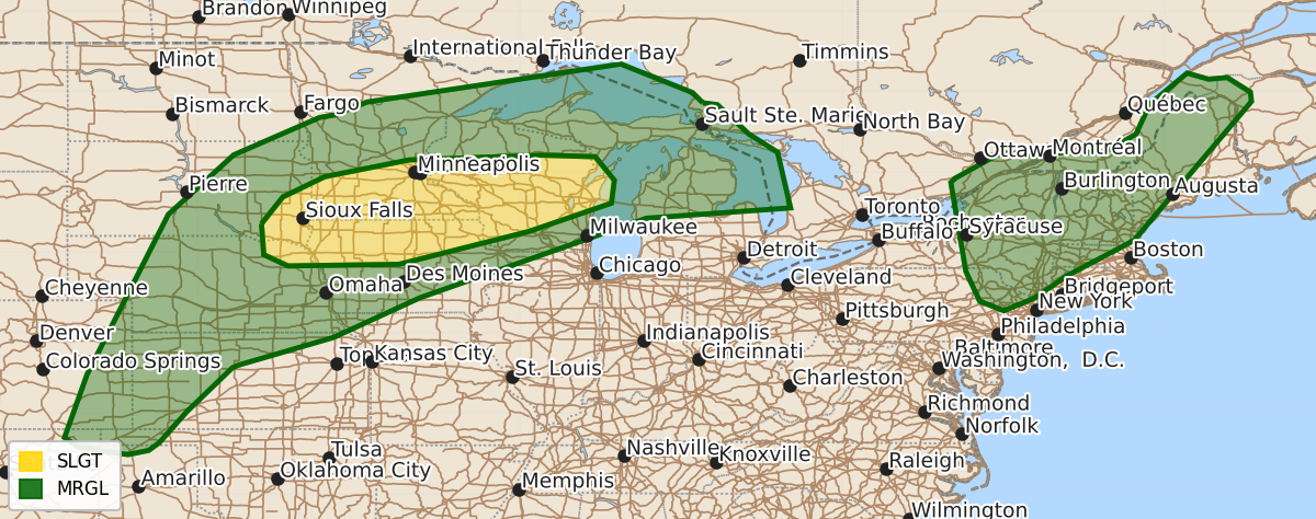 Risk area map for Day 2 Convective Outlook