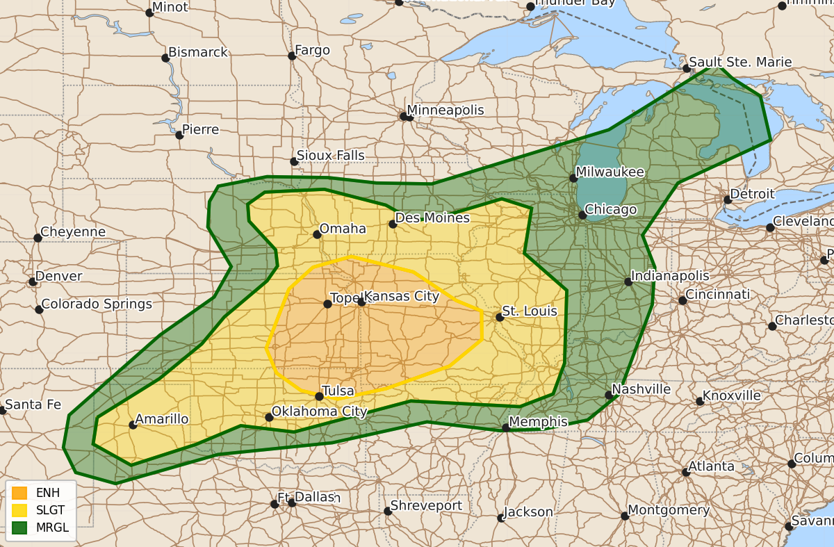 Risk area map for Day 1 Areal Outline