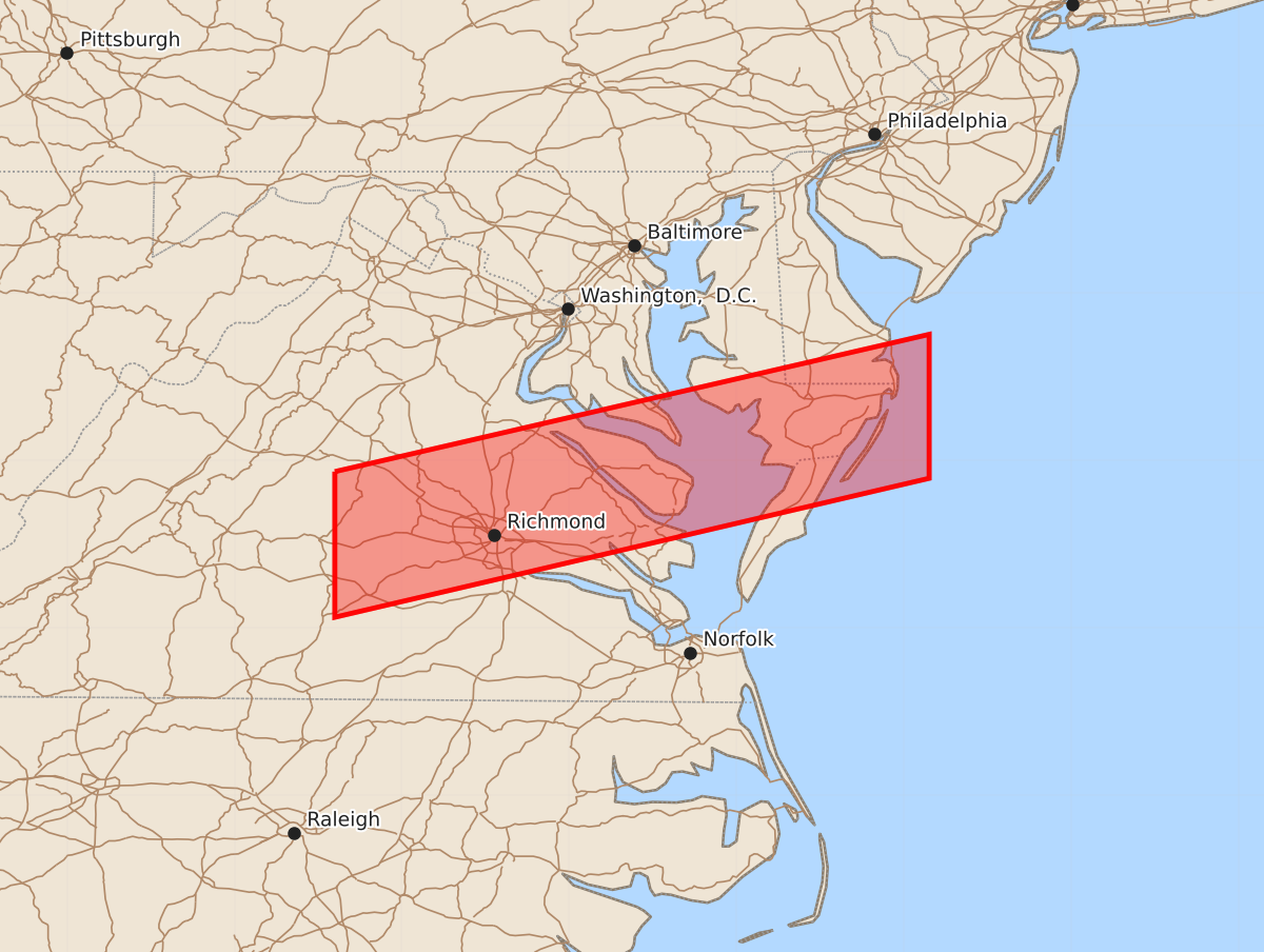 Risk area map for Watch 558 Outline