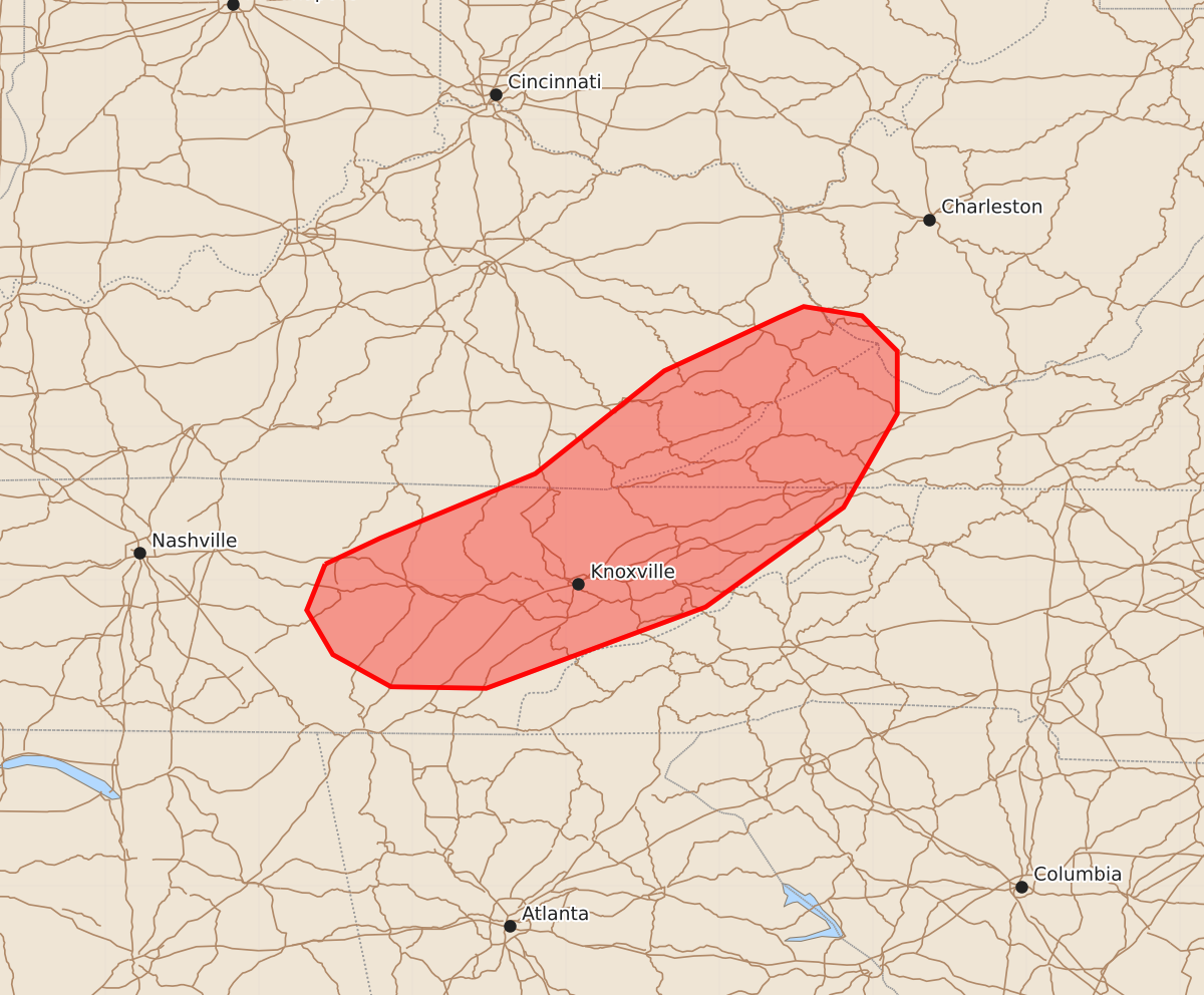 Risk area map for Mesoscale Discussion 2095