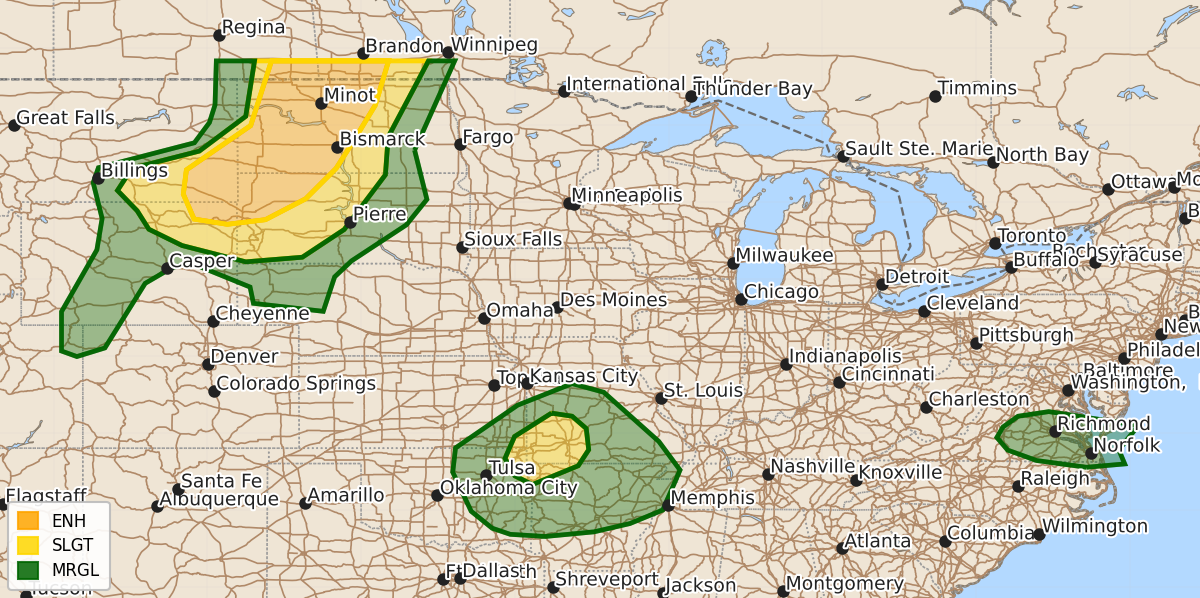 Risk area map for Day 1 Convective Outlook