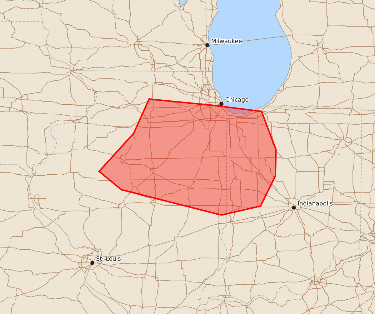 Risk area map for Mesoscale Discussion 1490