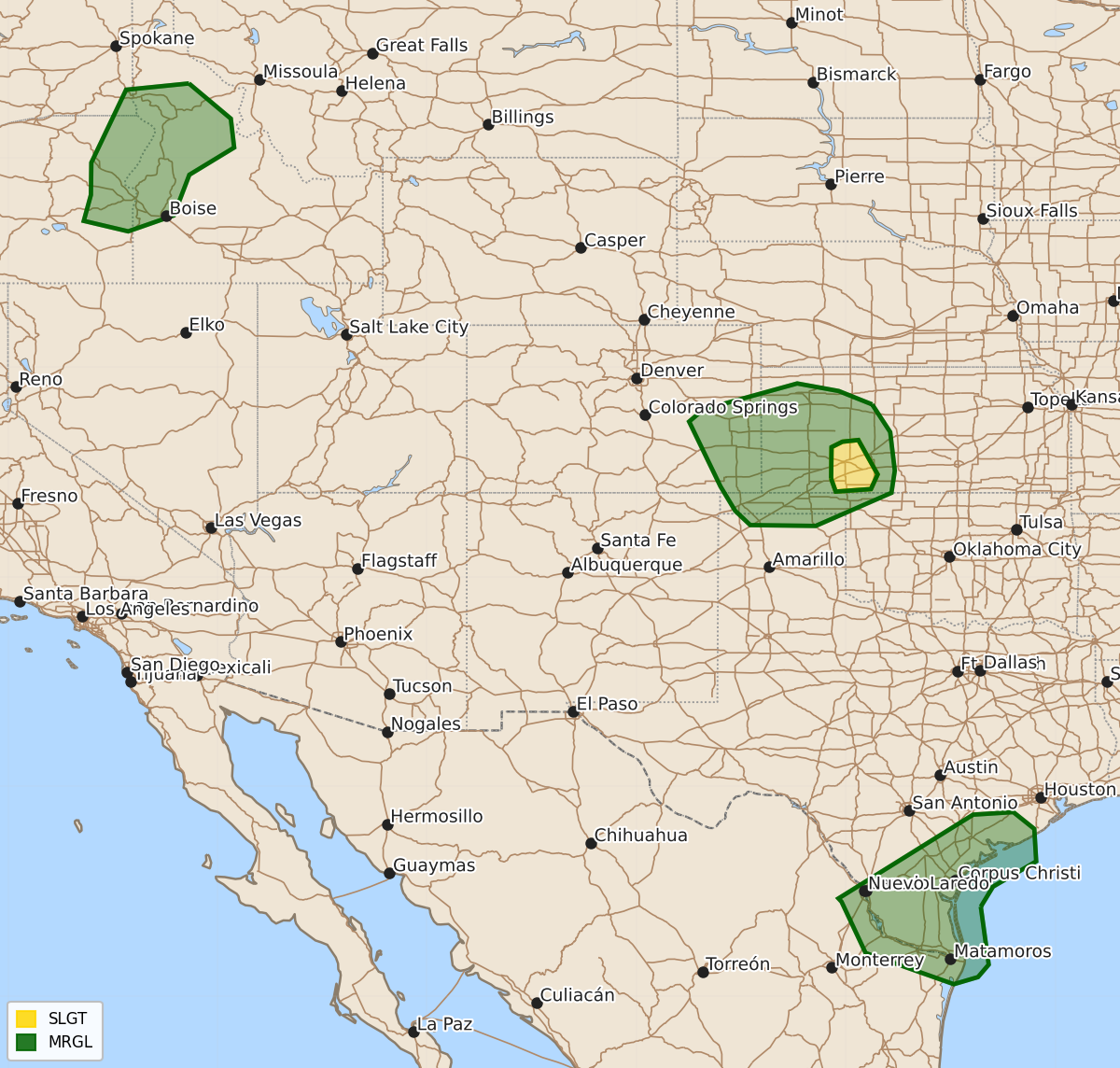 Risk area map for Day 1 Convective Outlook